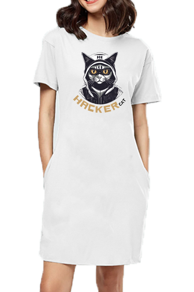 Female hacker cat T-shirt dress