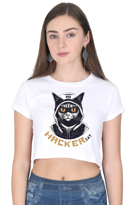 Female hacker cat crop top